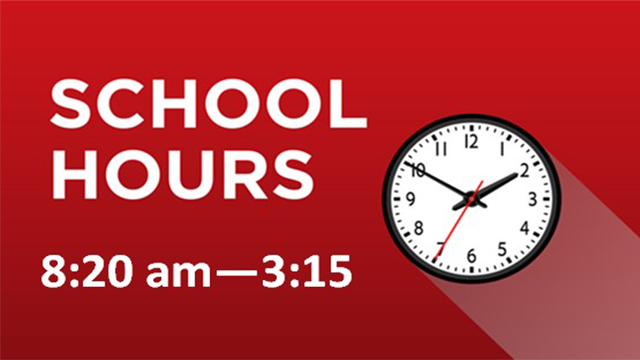  School Hours are from 8:20 a.m. to 3:15 p.m.